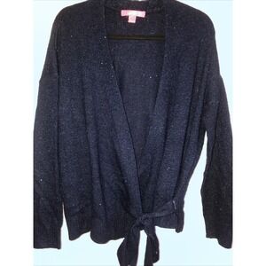Lilly Pulitzer Navy Dixie Wrap Metallic Sweater Preppy Glam Chic Loose XL